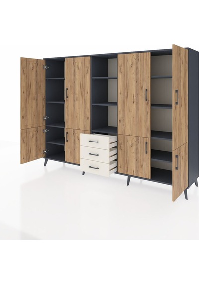 Hyperion Dolap 11 Raflı 3 Çekmeceli 8 Kapaklı 220x44x163 Antrasit Antrasit-çam/aytaşı Hyperion Dolap 11 Raflı 3 Çekmeceli 8 Kapaklı 220x44x163 Antrasit Antrasit-çam/aytaşı
