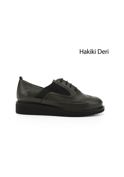 Gönderi(R) Gönderi R Haki Antik Bağcıklı Dolgu Taban Hakiki Deri Ayakkabı Haki