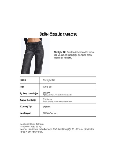 Kadın Koyu Füme 2w6-1 Straight Fit Kemer Detaylı Tasarım Denim Jean
