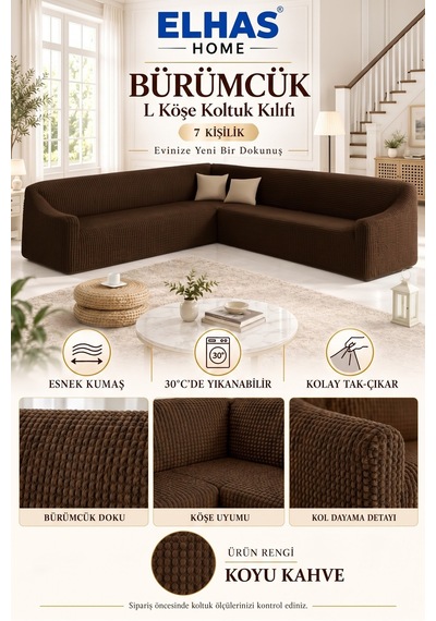 Bürümcük Eteksiz L Köşe Koltuk Örtüsü. 7 Kişilik Esnek, Köşe Koltuk Kılıfı. Toplam Uzunluk 550cm Koyu Kahve - 796363643 Koyu Kahve Bürümcük Eteksiz L Köşe Koltuk Örtüsü. 7 Kişilik Esnek, Köşe Koltuk Kılıfı. Toplam Uzunluk 550cm Koyu Kahve - 796363643 Koyu Kahve