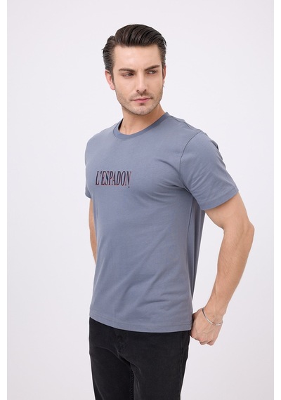 Marıne Tee Deniz Temalı Ribana Bisiklet Yaka Pamuk T-shirt-3122 Soluk Arduvaz Mavisi