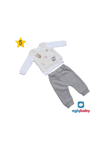Egisbaby Mymio Kız Bebek Alt Üst 2 Parça Takım 3-6-9-12-18 Ay Çocuk Kırık Beyaz