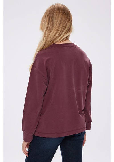 Faik Sönmez Taş Detaylı Bisiklet Yaka Tenselli Sweatshırt W27swt007 Uw27swt00740 Bordo