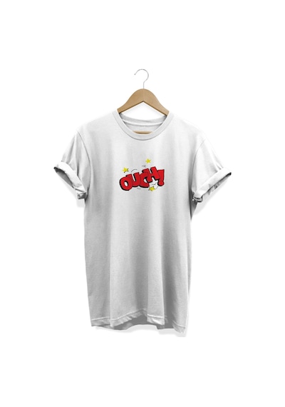 Ouch Baskılı Beyaz T-shirt Beyaz