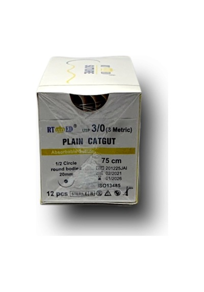 Plain Katküt 3/0 Yuvarlak 1/2 20 MM