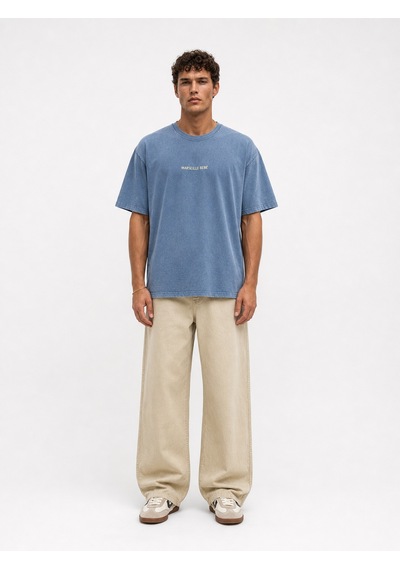 Respire Erkek Marseille Baskılı Yıkamalı Oversize T-shirt Bebe Mavi Bebek Mavisi
