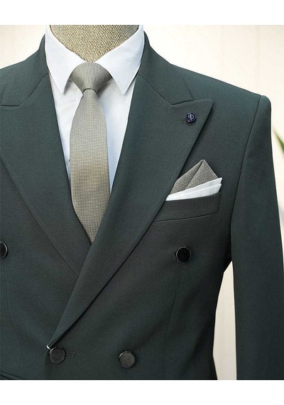 Bys Beystil Erkek Yeşil Slimfit Kruvaze Takım Elbise