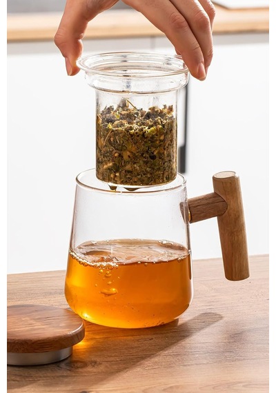17564 Herby Borosilikat Cam Süzgeçli Kupa Bitki Çayı Demliği 500 Ml Çok Renkli