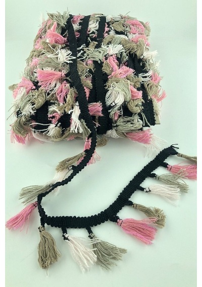 FdayAksesuar Pembe Bej Krem Pamuklu Saçak Püskül En 4 Cm 1 Metre FRDY15600