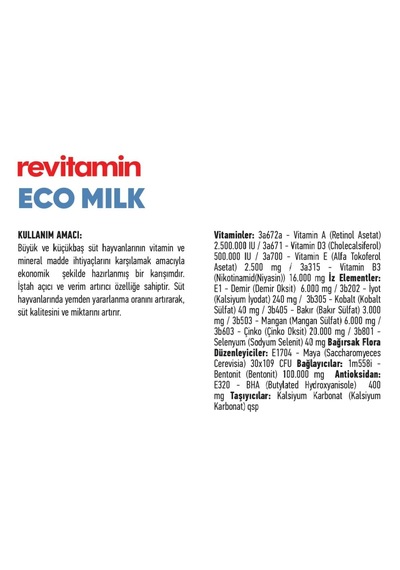 Revitamin Eco Milk Vitamin Mineral Premiks 25 Kg Kraft