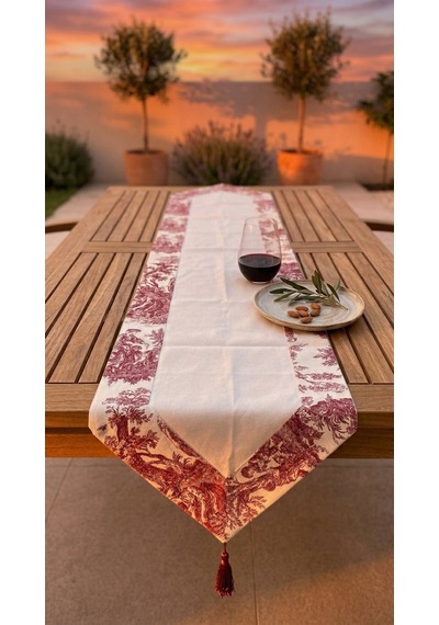 Toile Bugundy Panel Runner Çok Renkli