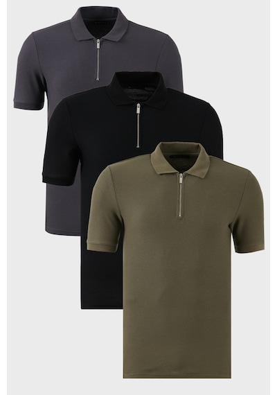 Buratti Pamuklu Regular Fit Yarım Fermuarlı 3'Lü Paket Erkek Polo Yaka T Shirt 5902434S3 Siyah-Haki-Antrasit