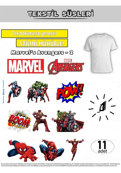 Ütü İle Yapışan Kıyafet Etiketi Marvel Avengers Serisi-2 11li Set Karışık