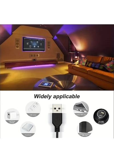 Mighty 5 Metre Usb Kumandalı Rgb Telefon Kontrollü Mutfak Dolabı Tv Arkası Animasyonlu Şerit Led Parti