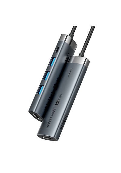 Vention 6'sı 1 Arada Alüminyum Alaşımlı Type-c Hub Çoklayıcı - 4k Hdmı 3xusb 3,0 Usb 3,2 Gen 1 Type-c Veri Pd Gri 0,15m