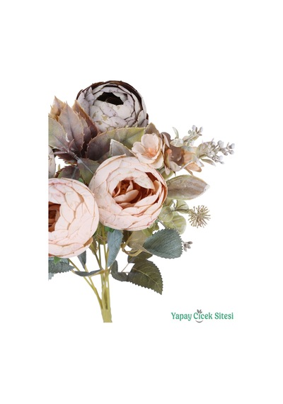 Yapay Çiçek Sitesi Yapay Şakayık Görünümlü Premium Ranunkulus Demeti 35 Cm Şampanya Krem