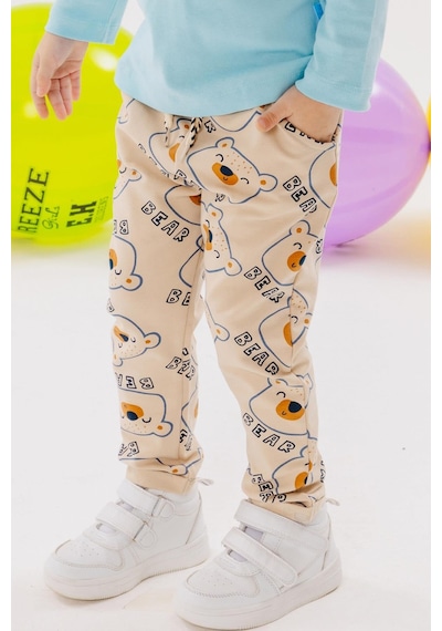 Breeze Girls & Boys Erkek Çocuk Eşofman Altı Sevimli Ayıcık Baskılı 1-4 Yaş, Bej-bej Bej