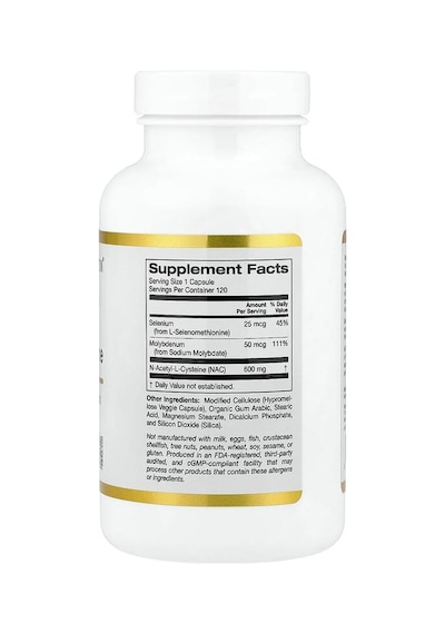 California Gold Nutrition, N-acetyl L-cysteine With Selenium & Molybdenum, 120 Veggie Capsules Aromasız