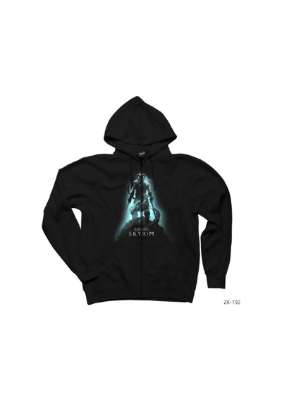 Skyrim Downguard Siyah Fermuarlı Kapşonlu Sweatshirt