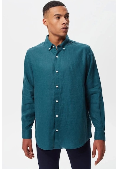 Nautica Erkek Yeşil Classic Fit Uzun Kollu Keten Gömlek Yeşil