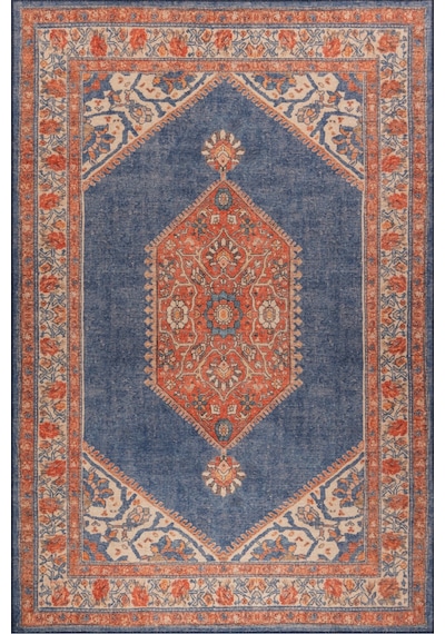 Foldy Vintage Desenli Dokuma Taban Dekoratif Lacivert Halı Fl 29