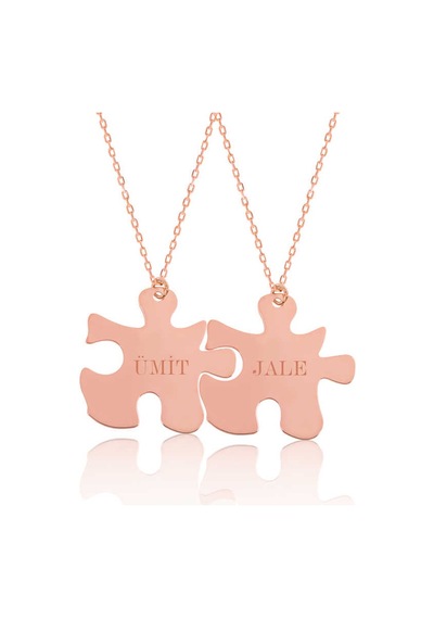 925 Ayar Gümüş Rose Altın Kaplama Kaplama Kaplama Kişiye Özel Puzzle İsimli Kolye Rose Gold