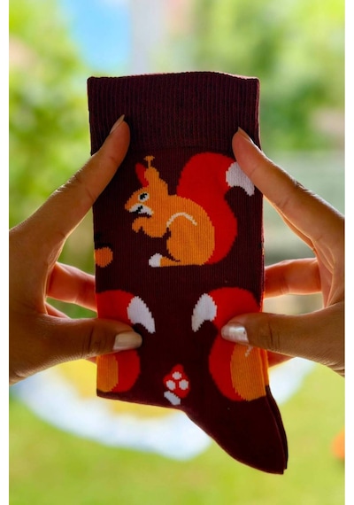 Lousocks Unisex Sincap Desenli Renkli Soket Çorap Bordo