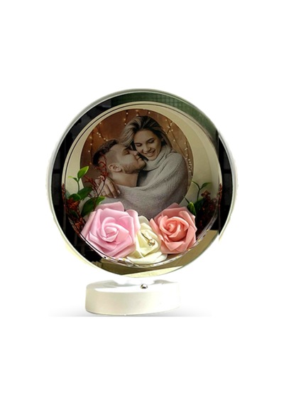 Büro Ev Ofis Hediyesi İçin 25x22cm Güllü Oval Led Fotoğraf Çerçevesi