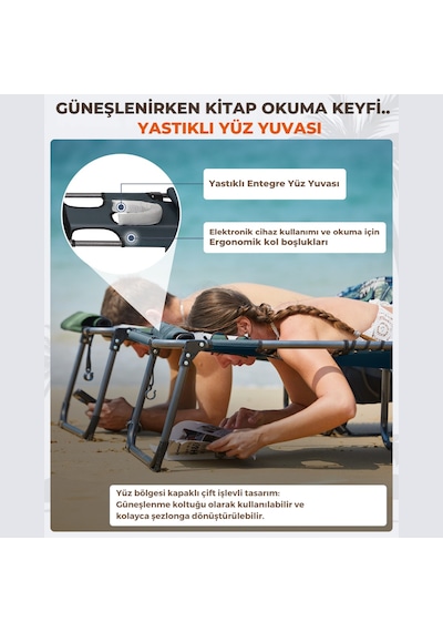 Kingcamp Magnolia B10 Plus Hands-free Premium 7 Kademeli Katlanır Şezlong Blue/grey Koyu Mavi