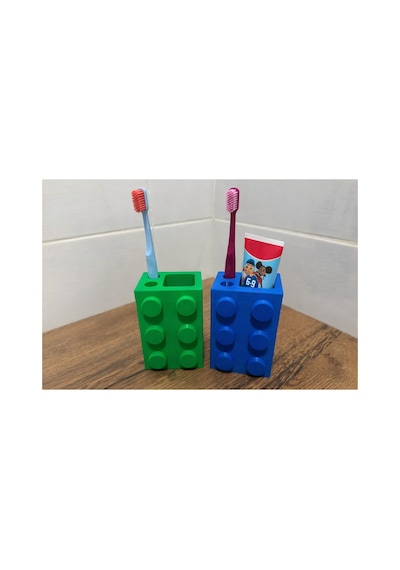 Lego Görünümlü Diş Fırçalık Çocuk Diş Fırçası Ve Diş Macunu Organizeri Beyaz