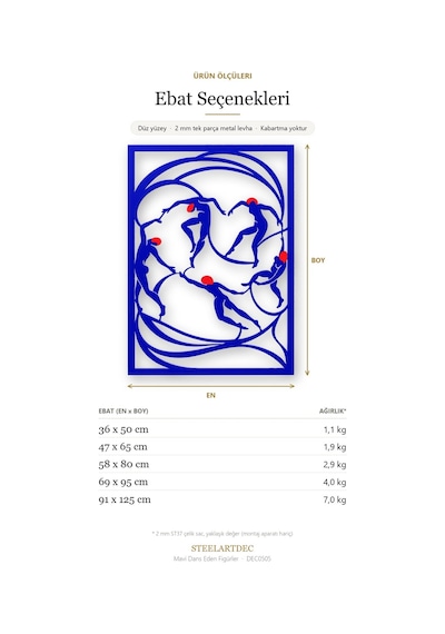 Mavi Dans Eden Figürler Metal Tablo 58x80 Cm Çok Renkli