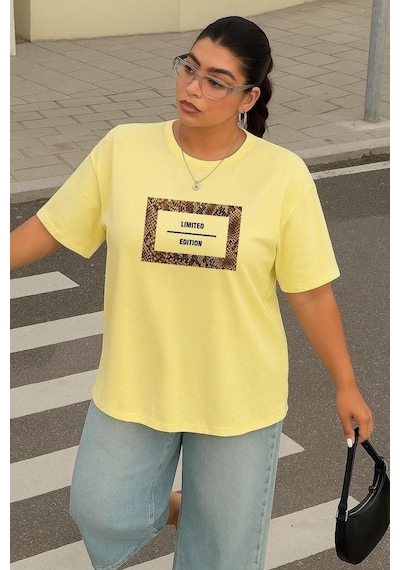Büyük Beden Lımıted Edıtıon Baskılı Unisex Tişört Sarı