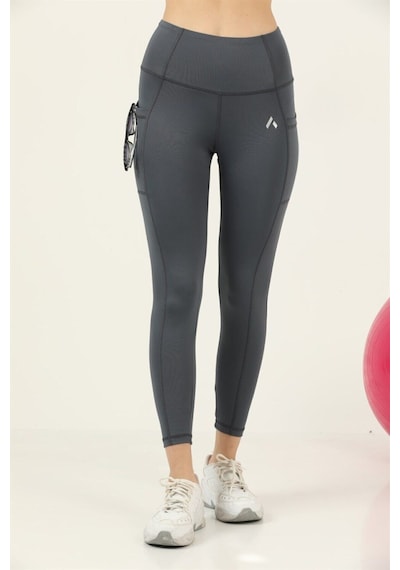Kadın Antrasit Yüksek Bel Toparlayıcı Çift Cepli Spor Tayt Bilek Boy Boy Slim Fit Görünüm 1057 Antrasit