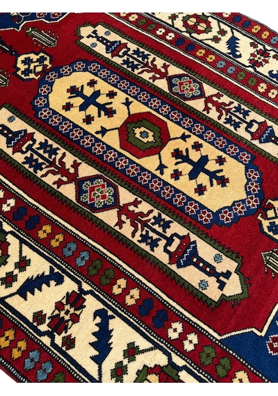 El Dokuması Kafkas Halısı 135x210 Kök Boyası %100 Yün Halı Lacivert