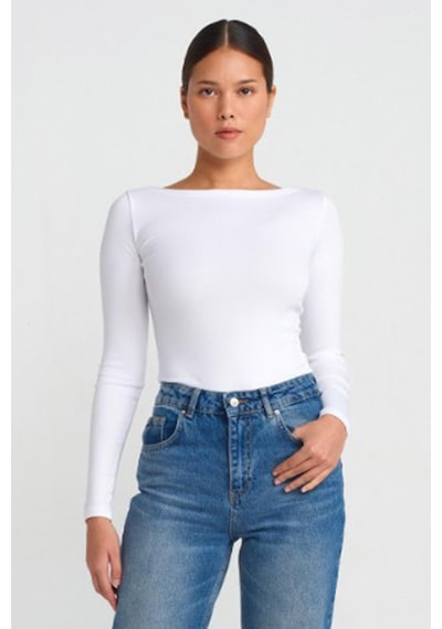 Madmext Ekru Kayık Yaka Uzun Kollu Kadın Top Body Mg2267 Ekru