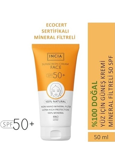 %100 Doğal Yüz Güneş Kremi Leke Karşıtı Mineral Filtreli Yüksek Koruma Spf50 Uva Uvb 50 Ml