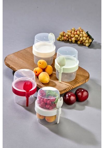 Pratik Taşınabilir Yoğurt, 400 Ml Müsli Saklama Kabı,kaşıklı Beslenme Kabı Plastik Yeşil Diğer