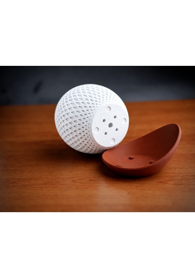 3d Baskı Küre Saksı - Kafes Dokulu İki Parçalı Dekoratif Saksı - Beyaz-kahverengi