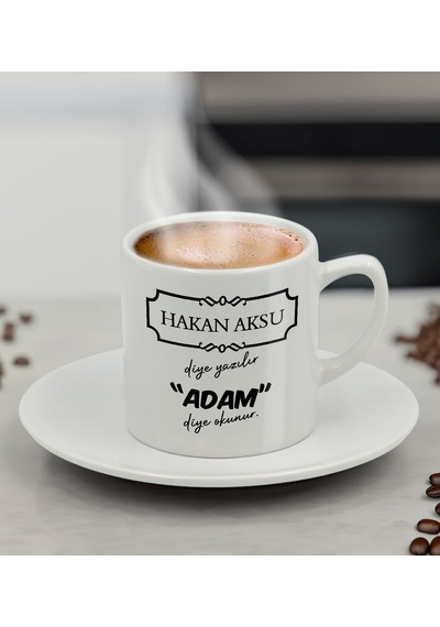 Bk Gift Kişiye Özel Adam Diye Okunur Tasarımlı Türk Kahvesi Fincanı, Arkadaşa Hediye, Sevgiliye Hediye Sarı