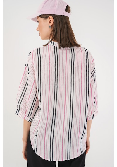 Bigdart Kadın Çizgili Oversize Bluz 967 - Pembe