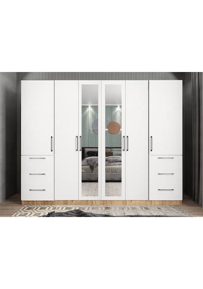 Zeren 6 Kapaklı Çekmeceli Gardırop Dolap Çb 208 Cm