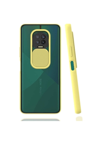Kilifone - İnfinix Uyumlu Note 7 - Kılıf Slayt Sürgülü Arkası Buzlu Lensi Kapak - Sarı