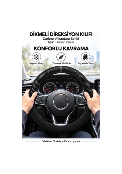 Trobus Jaguar Xf 2016-2025 Uyumlu Dikmeli Direksiyon Kılıfı Carbon Alkantara Karbon Desenli Siyah