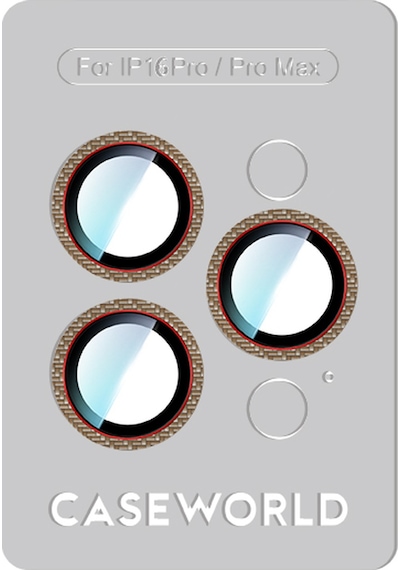 Apple Uyumlu   iPhone 16 Pro Max Caseworld Karbon Fiber Serisi Anti Reflective Kamera Lens Koruyucu Gold-kırmızı