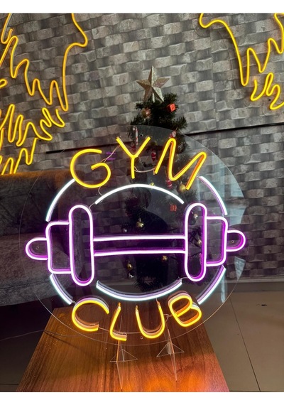 Gym Club Yazılı Ve Şekilli Neon Tabela Pembe