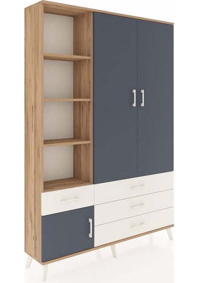 Arges Dolap 5 Raflı 4 Çekmeceli Tek Askılı 132x30x195 Çam-ant... Çam