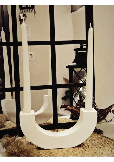 Dekoratif U Şeklinde Şamdan Mumluk 10cmx21cm Mumlar Dahil Değildir Beyaz