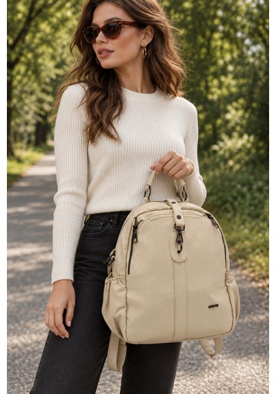 Just Polo Kadın Günlük Şık Ve Fonksiyonel Model Çok Bölmeli Sırt Çantası 377039gny Krem