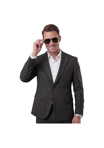Deepsea Füme Kare Desenli Slim Fit Erkek Takım Elbise Çift Düğme Çift Yırtmaç 2 Li Takım 2601812