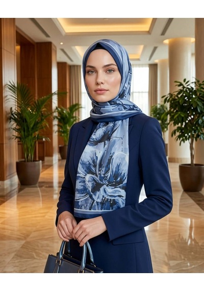 Moda Nuda Desenli Pamuk Soft Şal Saks Açık Mavi İlham Serisi - Mira İpek Saks - Açık Mavi